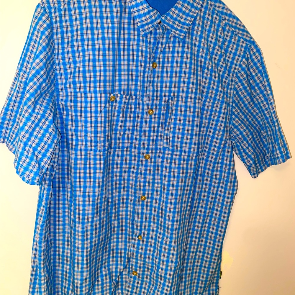 Men’s Koppen Shirt Size XL Blue White Khaki River Shirt Fishing
